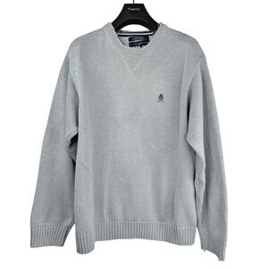 VINTAGE TOMMY HILFIGER Y2K Men's Designer Light Grey Crew Neck Sweater Size XL